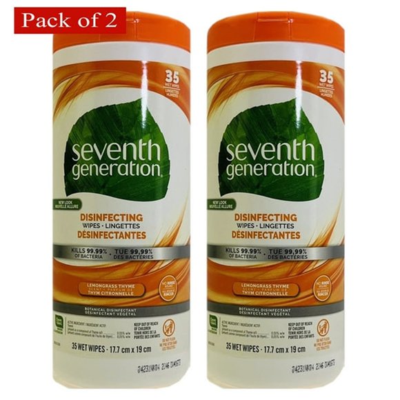 Seventh Generation Disinfectant Wipes Lemongrass Thyme, 35 Wipes (Pack of 2)