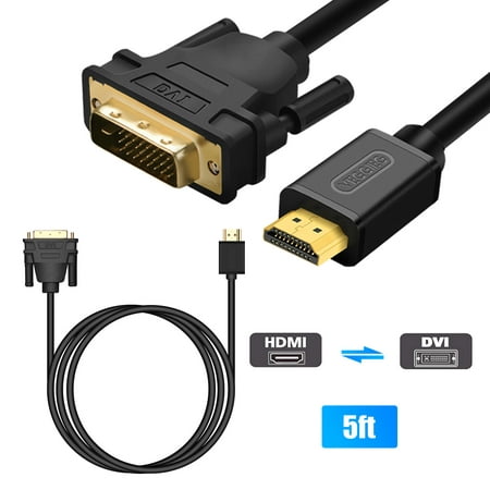 HDMI to DVI Adapter Cable, EEEkit 5 ft High Speed HDMI to DVI Male Cable Support 1080P Full HD Compatible for Raspberry Pi, Roku, Xbox One, Graphics Card, Blue-ray, Nintendo
