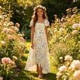 thumbnail image 5 of WRKEKC Dresses for Girls Flutter Sleeve Ombre Floral Print Pleated Fabric Waist Tie Swing Casual Summer Dress For Girls 3-10 Years, 5 of 7