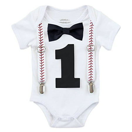 

Noah s Boytique Baby Boy First Birthday Outfit Baseball Theme Party Shirt Black Bow Black Number One 18-24 Months