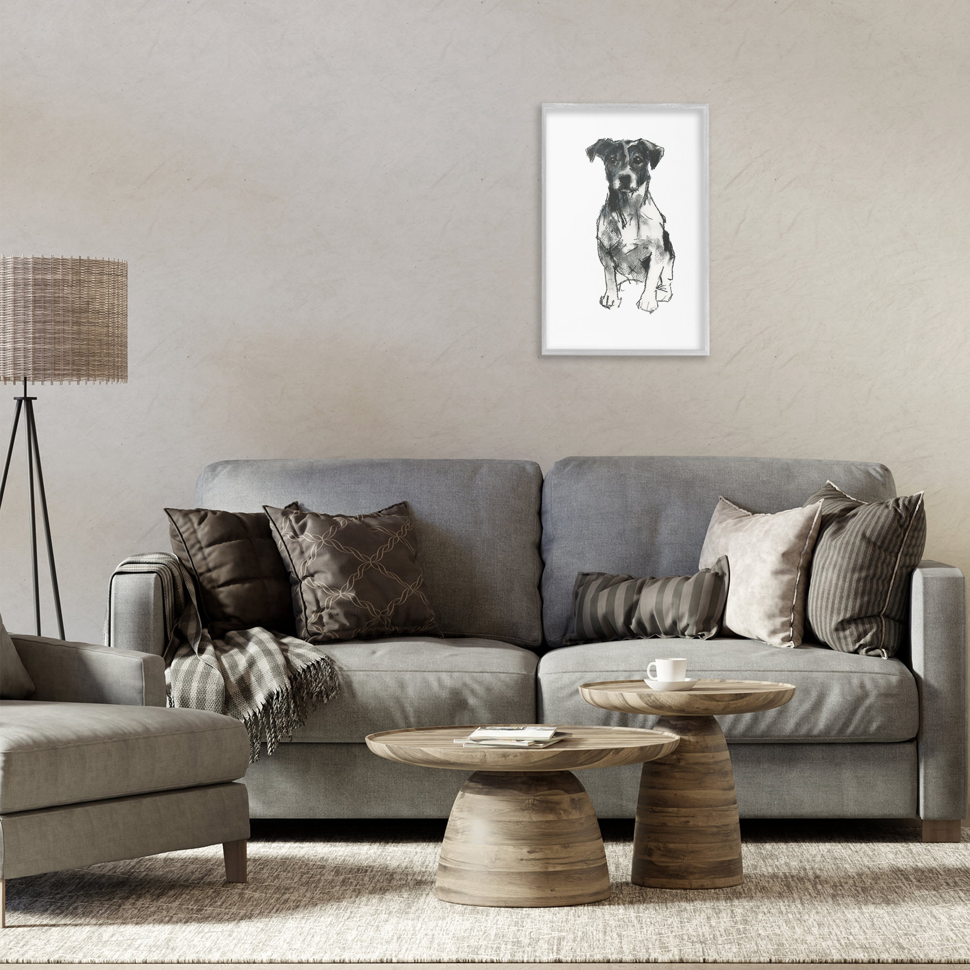 Stupell Industries Minimal Dog Drawing Animals & Insects Drawing Gray Framed Art Print Wall Art, 16 x 24