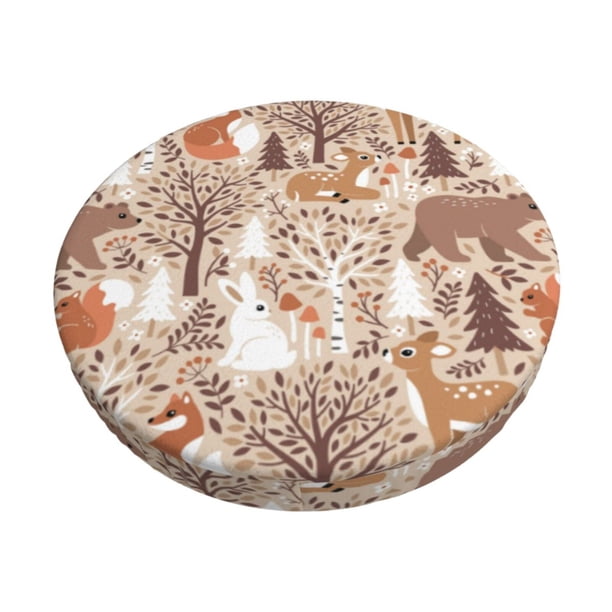 Balery Woodland Animals in Neutral Tones Fundas de asiento para taburete de bar redondo de tela de terciopelo ajustables que protegen de arañazos y manchas para sillas de 14 a 17 pulgadas.-13 inch