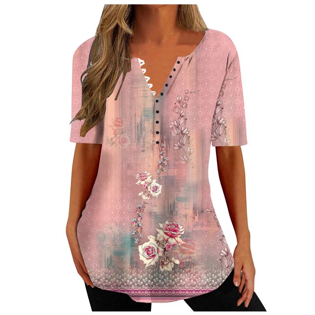 Birdeem Haut Décontracté pour Femme à Col en V Imprimé, Ample, à Manches Courtes, Haut/chemise à Manches Courtes à Col en V