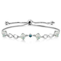 Gem Stone King 2.07 Cttw Round Cabochon White Simulated Opal Blue Diamond 925 Silver Infinity Tennis Link Bracelet for Women By Keren Hanan | Bollo Bracelet | Fully Adjustable up to 9 inch