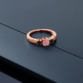 thumbnail image 3 of Gem Stone King 18K Rose Gold Plated Silver 3-Stone Ring Round Pink Moissanite and Onyx Black (0.83 Cttw, Size 8), 3 of 4