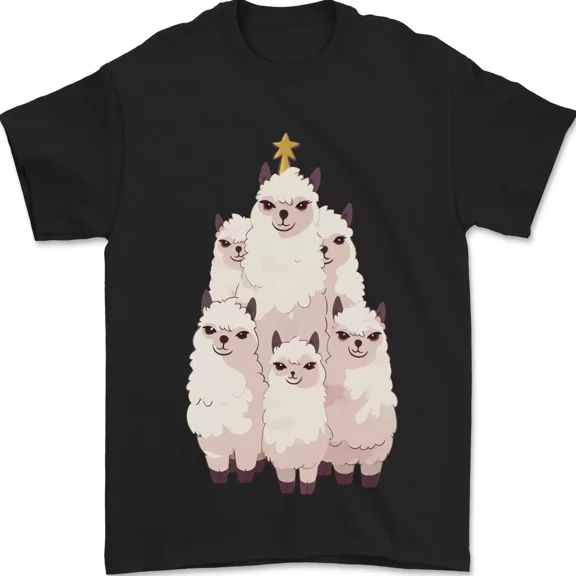 Llama Christmas Tree Festive Holiday Seasonal Graphic T Shirt, for men & women up to 5XL