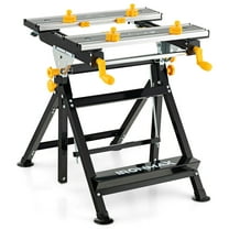 Gymax Folding Work Table Portable Workbench w/ Adjustable Height & Tiltable Platform