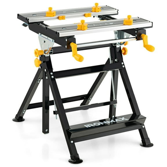 Gymax Folding Work Table Portable Workbench w/ Adjustable Height & Tiltable Platform