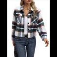 thumbnail image 2 of Chaqueta de Franela A Cuadros para Mujer, Larga, Solapa, Botones, Blusas Casuales, Abrigos Cortos Verde S, 2 of 10