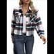 thumbnail image 2 of Chaqueta de Franela A Cuadros para Mujer, Larga, Solapa, Botones, Blusas Casuales, Abrigos Cortos Verde S, 2 of 10