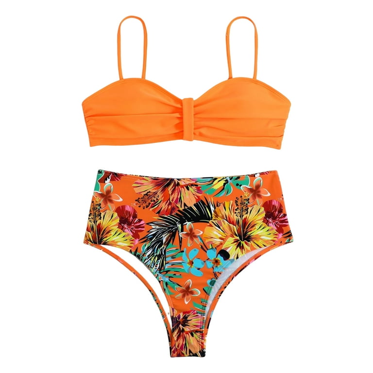Walk Along The Beach Ribbed Swim Top- Orange Floral – The Pulse