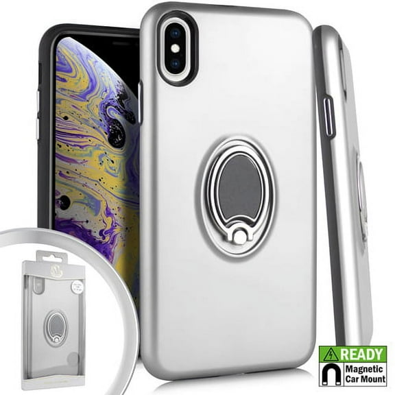 GSA Metallic Hybrid Case With Ring Stand For iPhone XS Max (6.5") - Silver