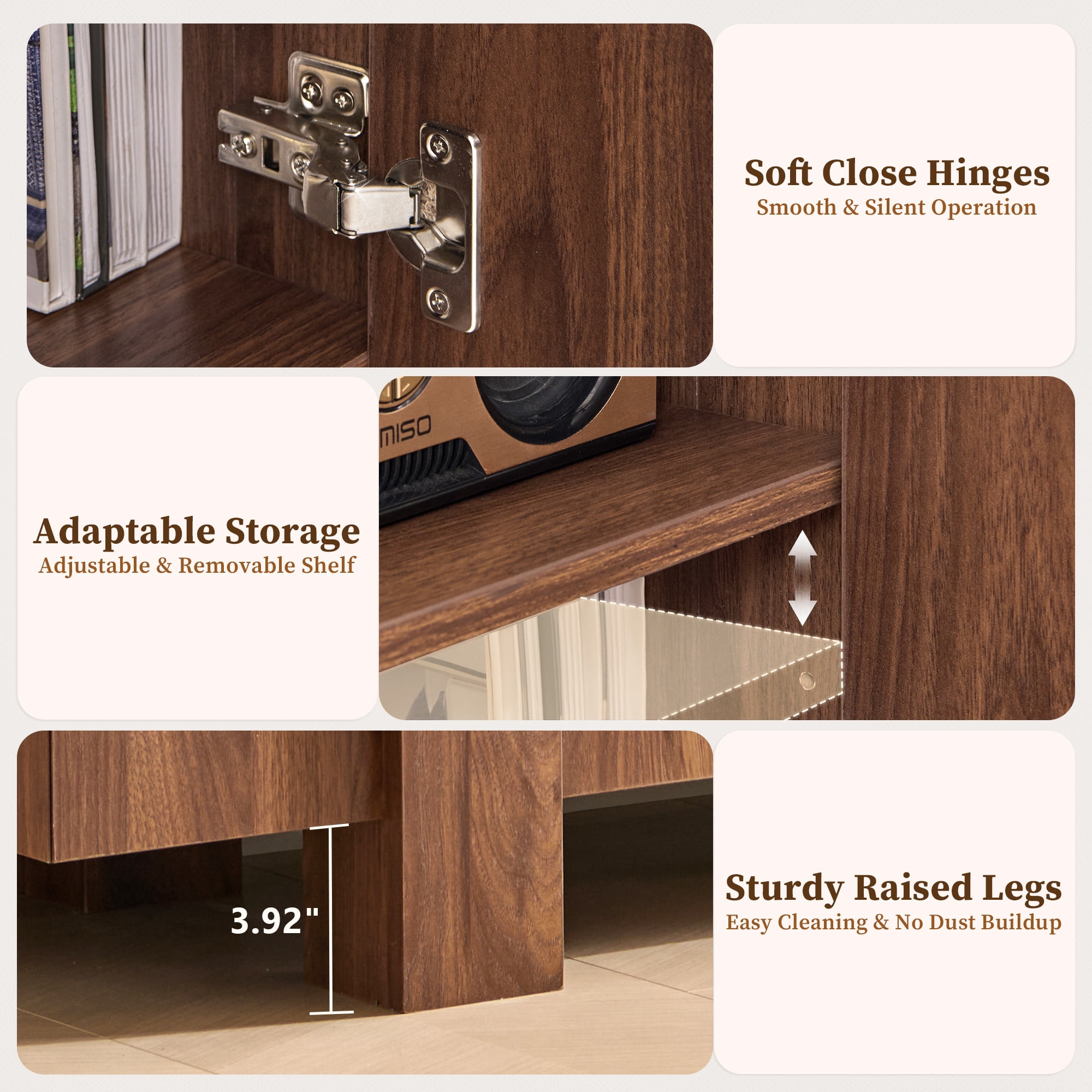 KeyWhat TV Stand for TVs Up to 80", Modern Farmhouse Entertainment Center with Storage Cabinet, Media Console Table for Living Room, Light Walnut