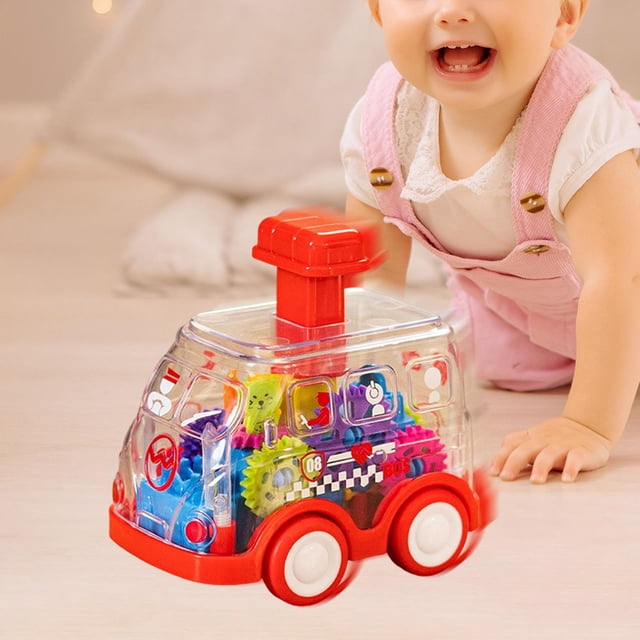Juguetes de autobús de engranajes transparentes con engranajes giratorios, tobogán, habilidades de Motor de coche, juguete de engranaje, juguetes de Rojo Macarena Juguetes de engranajes mecánicos