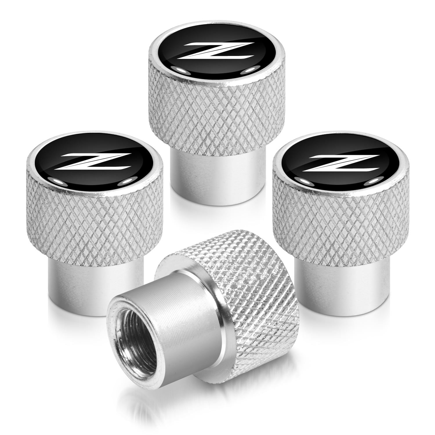 Nissan 370Z Z logo in Black on Shining Silver Aluminum Tire Valve Stem Caps