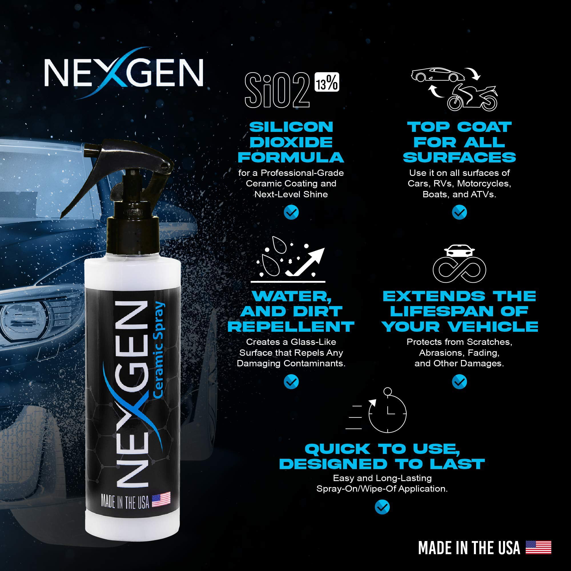 Nexgen Premium Ceramic Car Wash Soap - Build Ceramic Coating During Wash on  Cars, Trucks, Boats and Bikes - SiO2 Shampoo Works with Foam Guns
