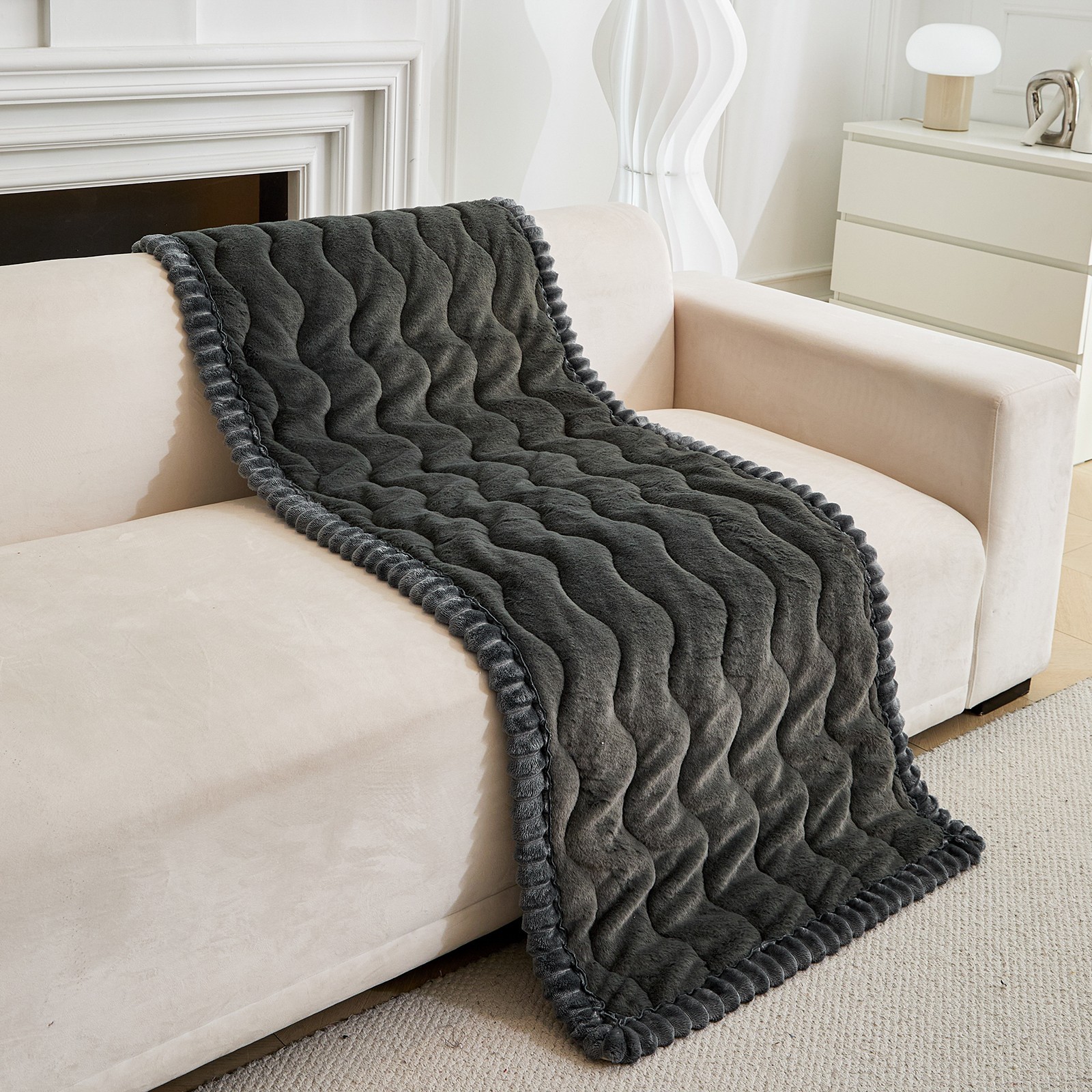 CJC Sofa Cover Fuzzy Couch Cover for Pets Dog Cat Washable Non-Slip Sofa Slipcover Cushion Protector Pets Friendly Mat (Dark Gray, 28'' x 59'')