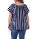 thumbnail image 3 of Blusa de vacaciones de mujer plus size bohemia de hombros descubiertos y manga corta con estampado 4X azul oscuro, 3 of 6