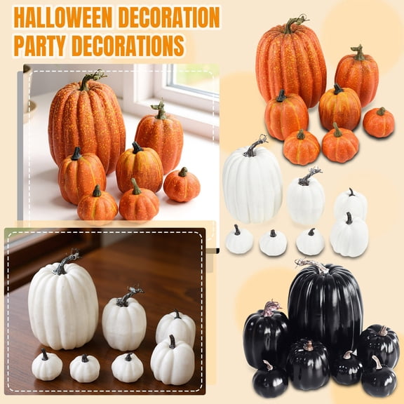 Halloween Pumpkin Decor Oversized, 12in Hollow Jack-O-Lantern With Realistic Texture And Flat Base, Spooky Centerpiece For Porch Mantel Or Fall Table Vignette Display Black