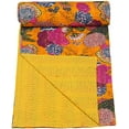 thumbnail image 2 of Vinsan International Handmade Kantha Quilts Cottage Throw Blanket Bohemian Bed Cover, Yellow, Crib size 36"x 54", 2 of 4
