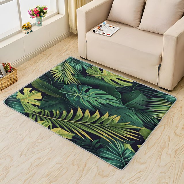 Monstera Leaf Rug 4x6 Area Rugs for Bedroom Living Room, Tropical Botanical Area Rug, Green Palm Leaf Carpet Machine Washable Non-Slip Rug, Soft Low Pile Area Rug, Indoor Decorative Rugs G&n176