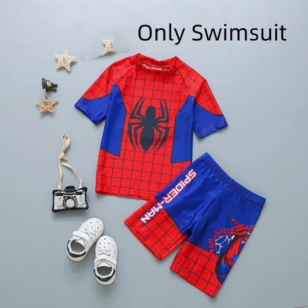 Traje de baño para bebés y niños pequeños, bañador de Spiderman de Los Vengadores, flotador para niños, traje de surf para niños, ropa de playa de dibujos animados con sombrero y gafas