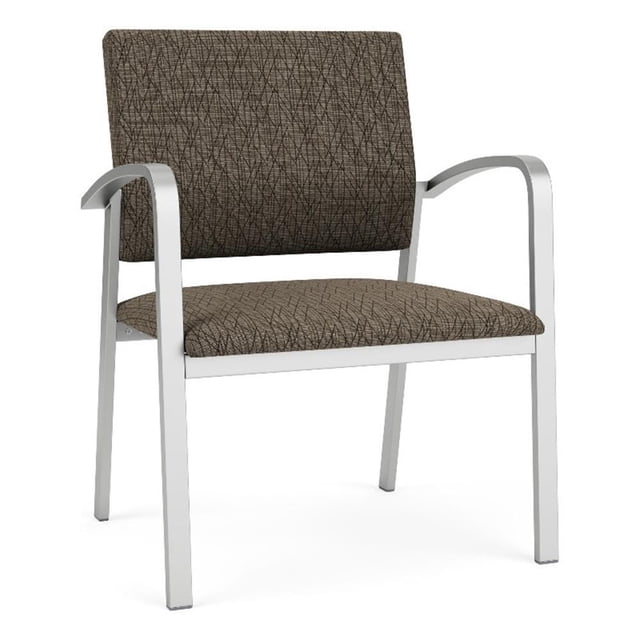Pemberly Row Reception Waiting Room Silver Steel Oversize Guest Chair in Brown