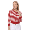 thumbnail image 3 of Yemak Women's 3/4 Sleeve Crewneck Striped Regular Fit Button-Down Sweater Cardigan-RED/IVORY-M, 3 of 4