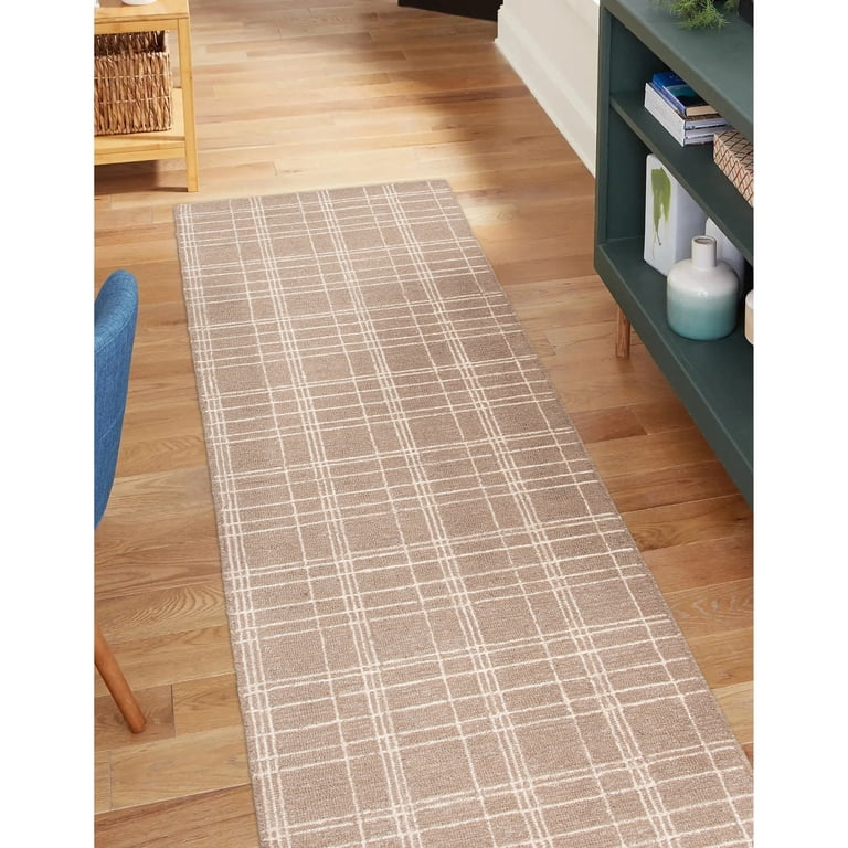 Plaid Wool Runner Rug, Beige, 2'6"x7' photo 2