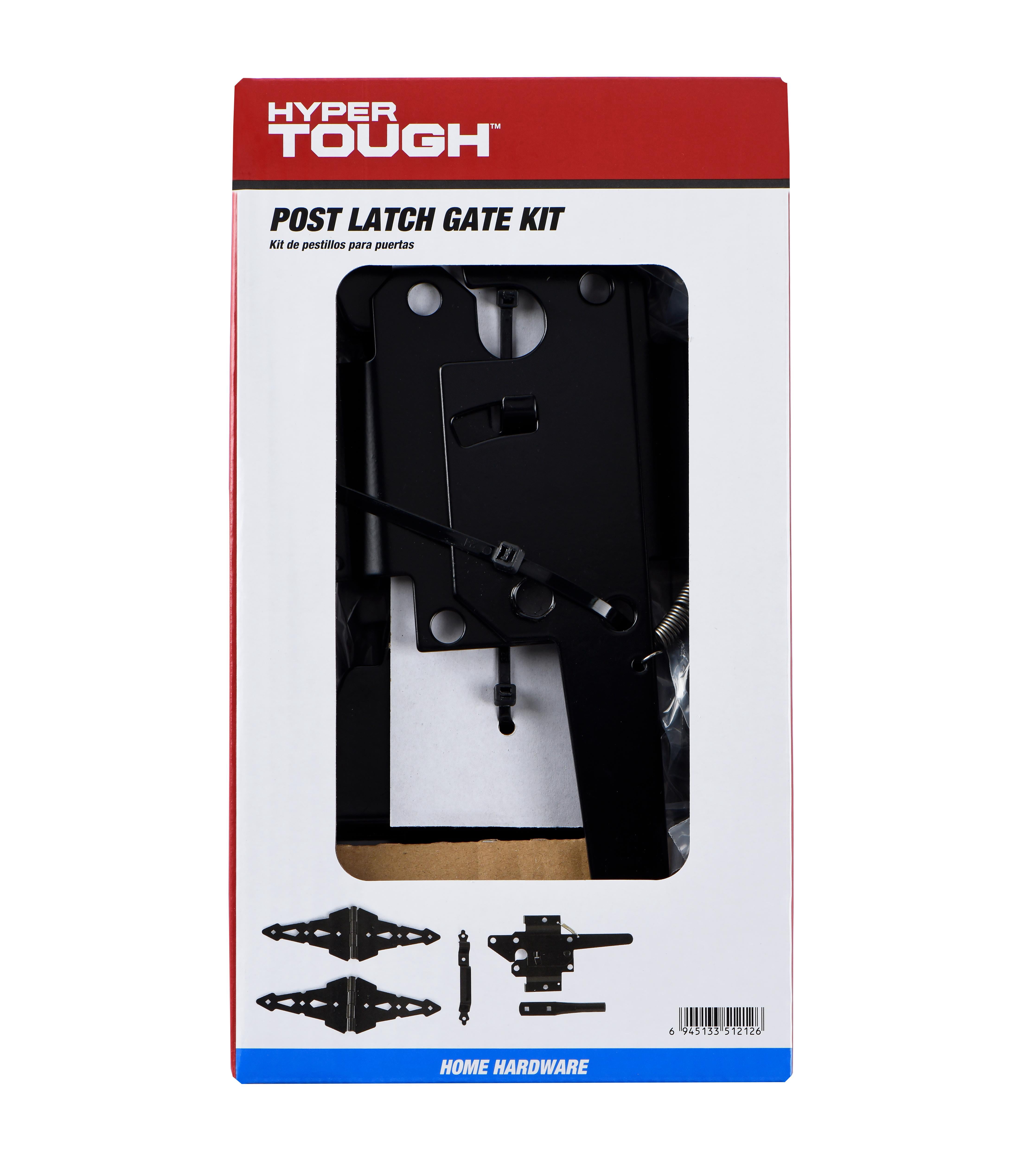 Hyper Tough Black Steel Post Latch Gate Kit with 8" Decorative Strap Hinges, Spring-Loaded Latch, Gate Pull Handle and Installation Hardware