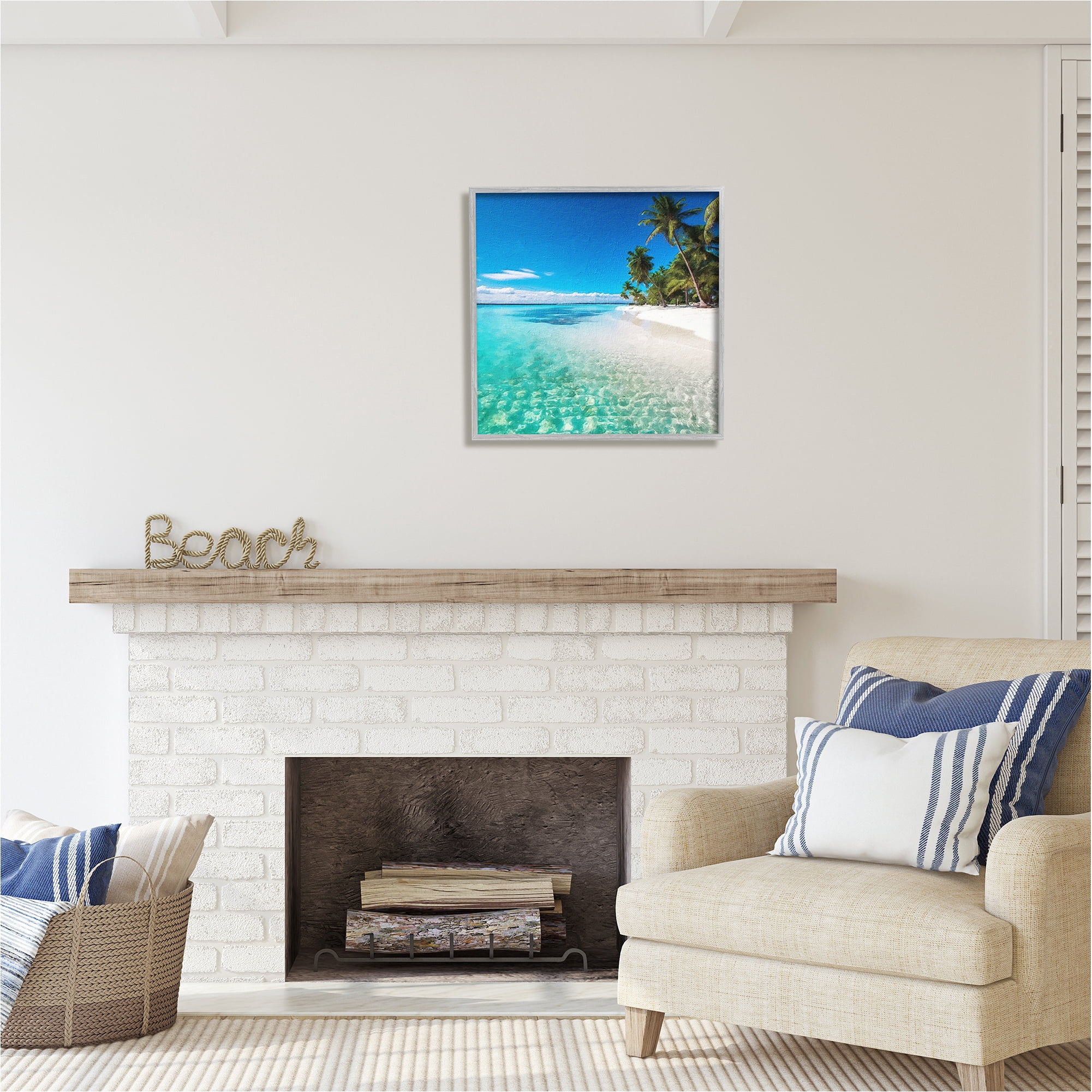 Stupell Industries Tropical Beach View Landscape Photography Gray Framed Art Print Wall Art, 24 x 24