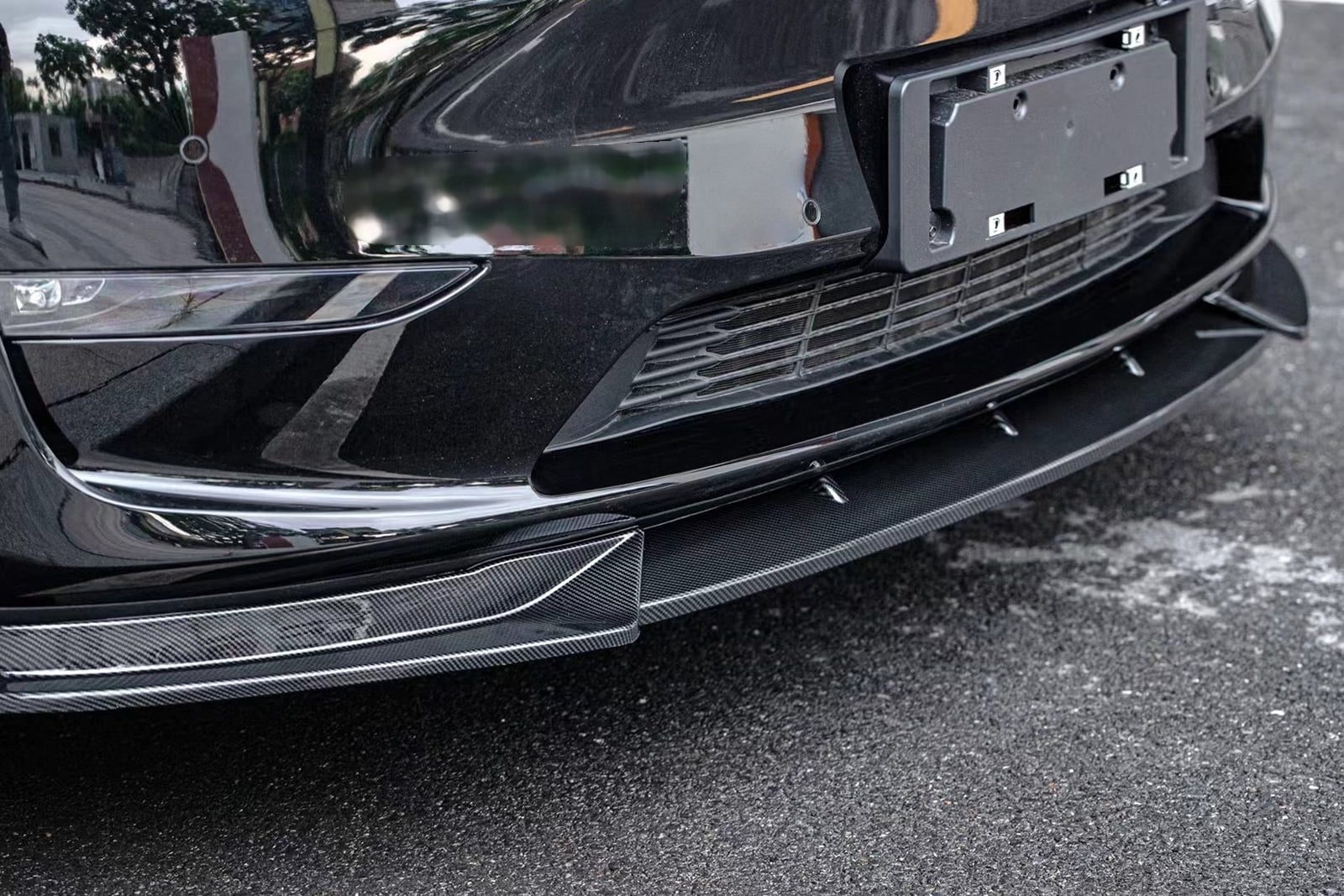 Ikon Motorsports 3PCS Front Bumper Lip Spoiler for 2020-2025 Tesla Y, IKON Style, PP Carbon Fiber Print