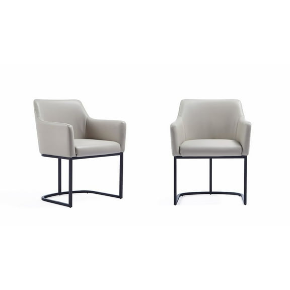 Serena Upholstered Dining Armchair with Steel Base in Light Gray- Set of 2