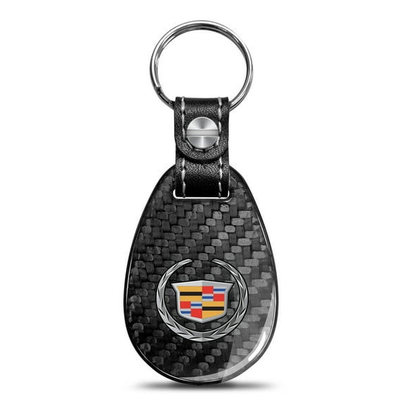 iPick Image for Cadillac Logo Black Real Carbon Fiber Large Tear-Drop Key Chain, Official Licensed