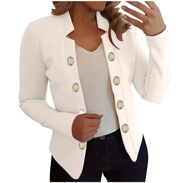 LOVZFMLL Jackets for Women's Solid Color Casual Fashion Button Long Sleeved Cardigan Jacket Coat