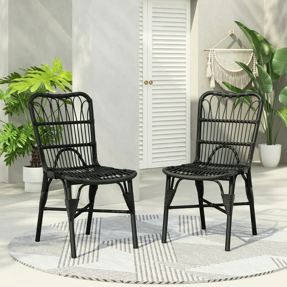 2pcs Outdoor Seating Chairs - Fashionable For Garden Strong Iron Structure, Handcrafted , 400lbs Load Capacity, Grey Patio Lounge Look Backyard Construction, Woven