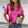 thumbnail image 6 of Amzcrzy Shirts for Women Trendy Button Down Silk Blouses for Women Dressy Casual Solid Color Satin Summer Tops Comfy Short Sleeve Turn Down Collar Business Outfits 2XL, 6 of 9