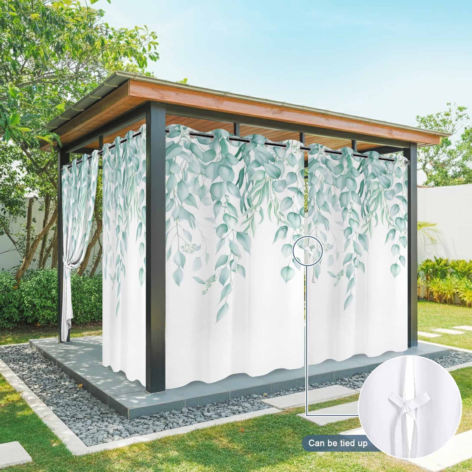 Green Leaf Outdoor Curtains for Patio, Eucalyptus Leaves Spring Plant Farmhouses Waterproof Outside Curtains Privacy Blackout Curtain for Porch Pergola Cabana, 1 Panel 54W x 108L Inch