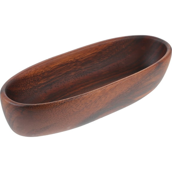 Masteelf Dark Brown Wood Serving Tray for Home Use with Boat Shaped Design and Solid Wood Material 7.5 inch