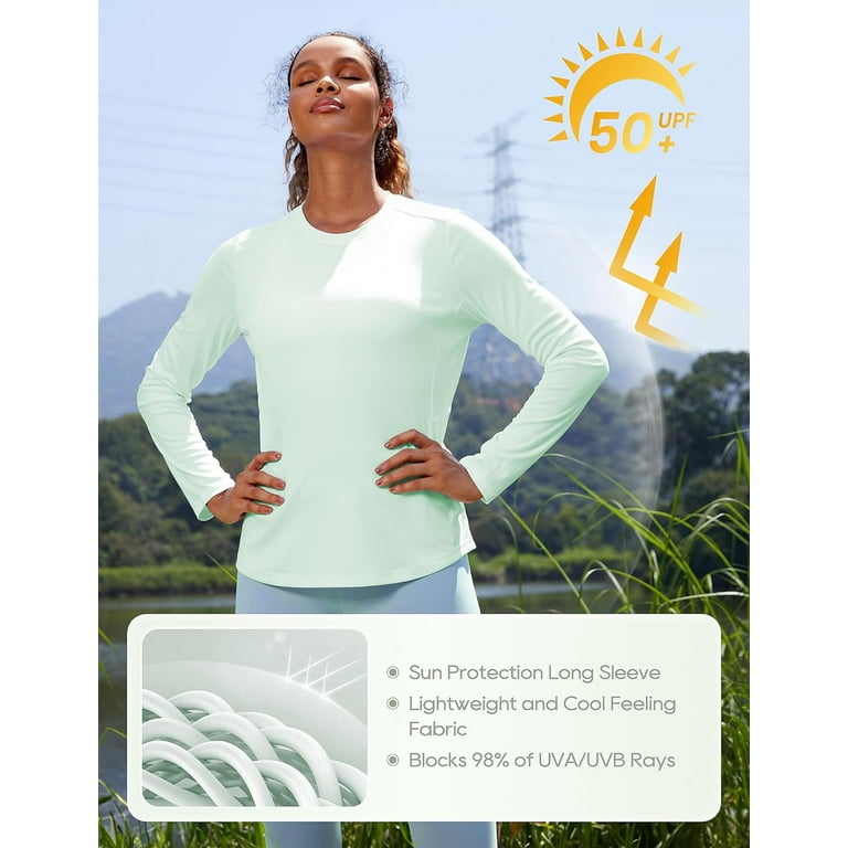 Womens UPF 50+ Long Sleeve Shirts Moisture Wicking Workout Tops Quick Dry Sun Shirt Outdoor Hiking Running Shirts, Women's, Size: One size, Green