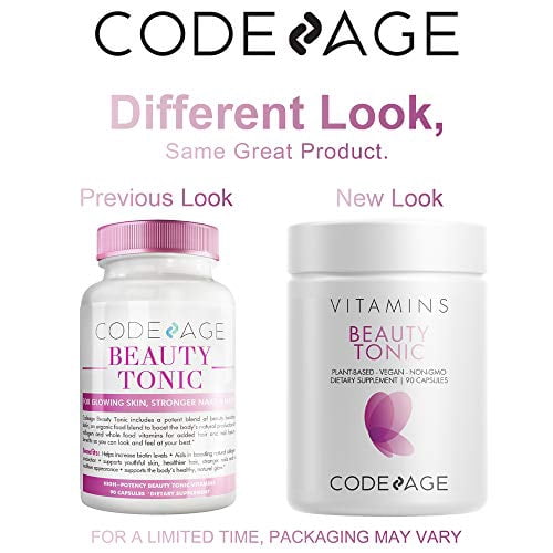 Codeage Beauty Tonic, 1500mcg of Biotin per Serving, Astaxanthin, Vegan Collagen Food Blend, non-GMO, 90 ct