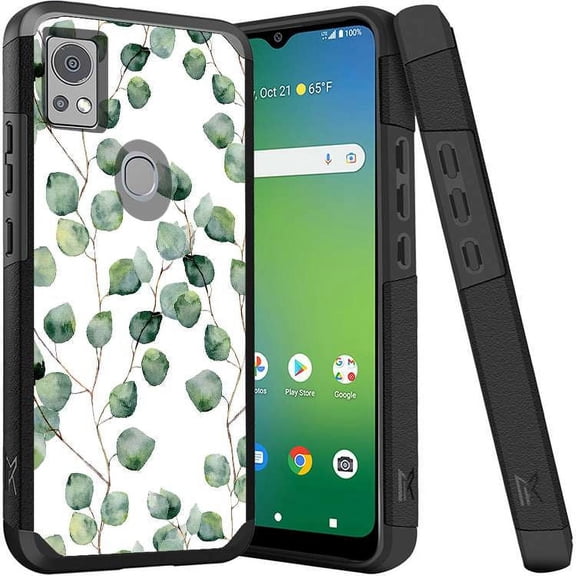 ANJ  Shockproof Dual Layer Slim Hard Case   Tempered Glass Cover Compatible with Icon 5, AT&T Motivate 4 - Eucalyptus