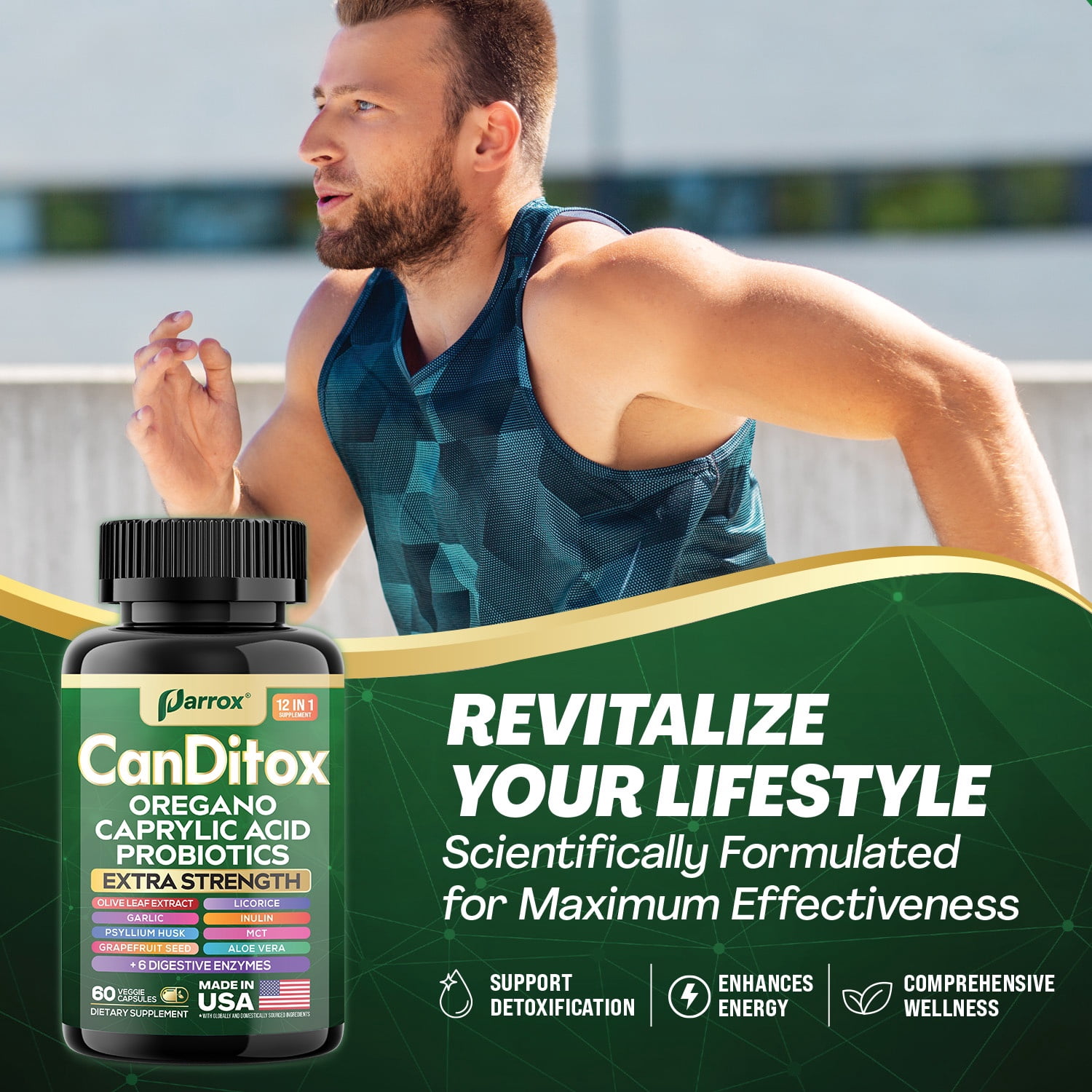 Parrox CanDitox Capsules, Oregano, Caprylic Acid, Garlic, Olive Leaf, Psyllium Husk, Licorice, Probiotics, Inulin, Aloe Vera, MCT Oil, Grapefruit Seed, Digestive Enzymes, Bromelain, Lipase (3 Pack)