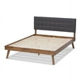 thumbnail image 3 of Baxton Studio Devan Mid-Century Engineered Wood Tufted Platform Bed, Full, Dark Grey/Walnut, 3 of 6