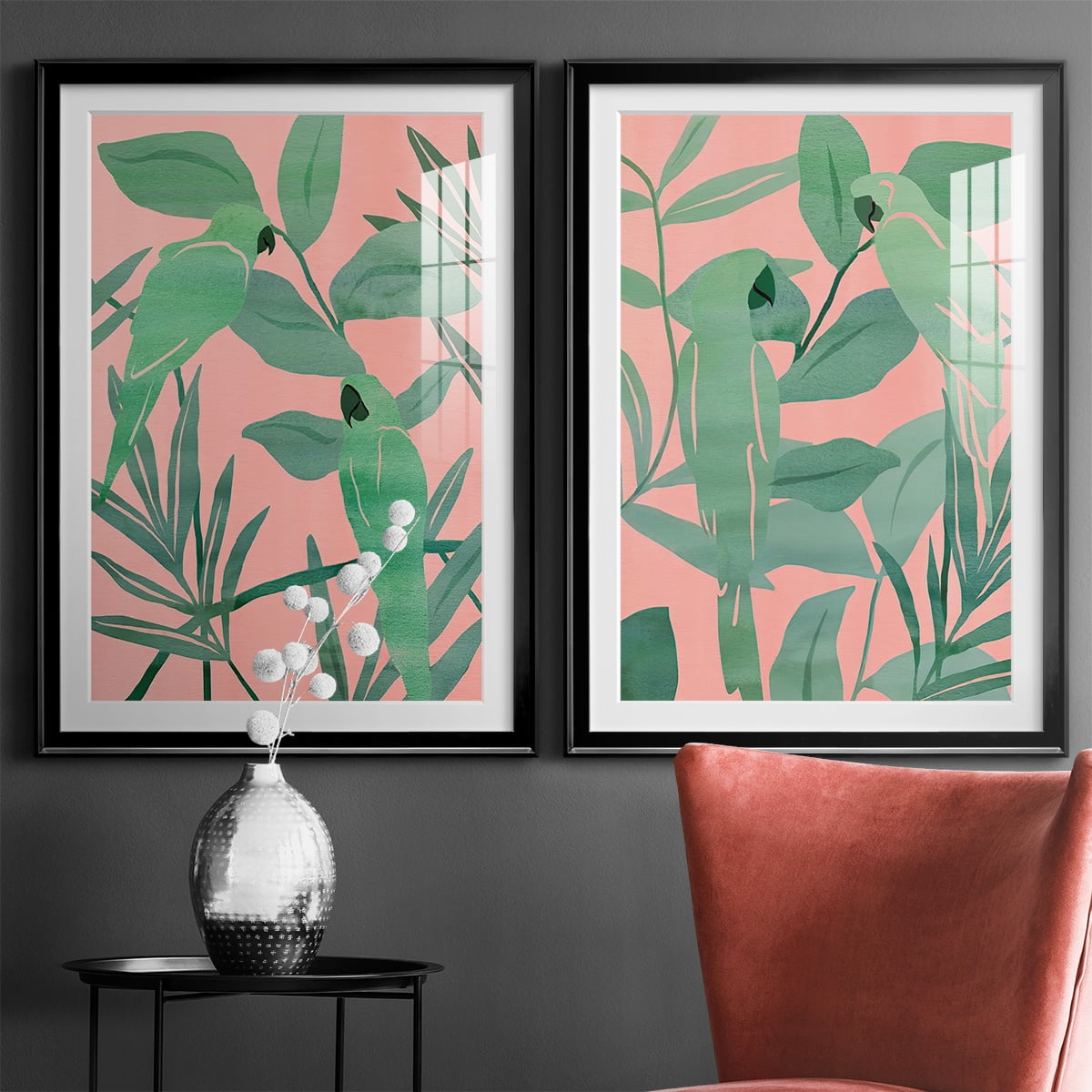 Wexford Home Pink and Green Birds of Paradise I Premium Framed Print, 18.5" x 24.5" - Ready to Hang, Black (Set of 2)