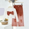 thumbnail image 1 of Conjuntos de blusas y camisas de cuello redondo y manga larga para niños, top bordado con lazo de color liso y jeans desgastados con degradado, conjunto deportivo informal de dos piezas para niños, po, 1 of 7