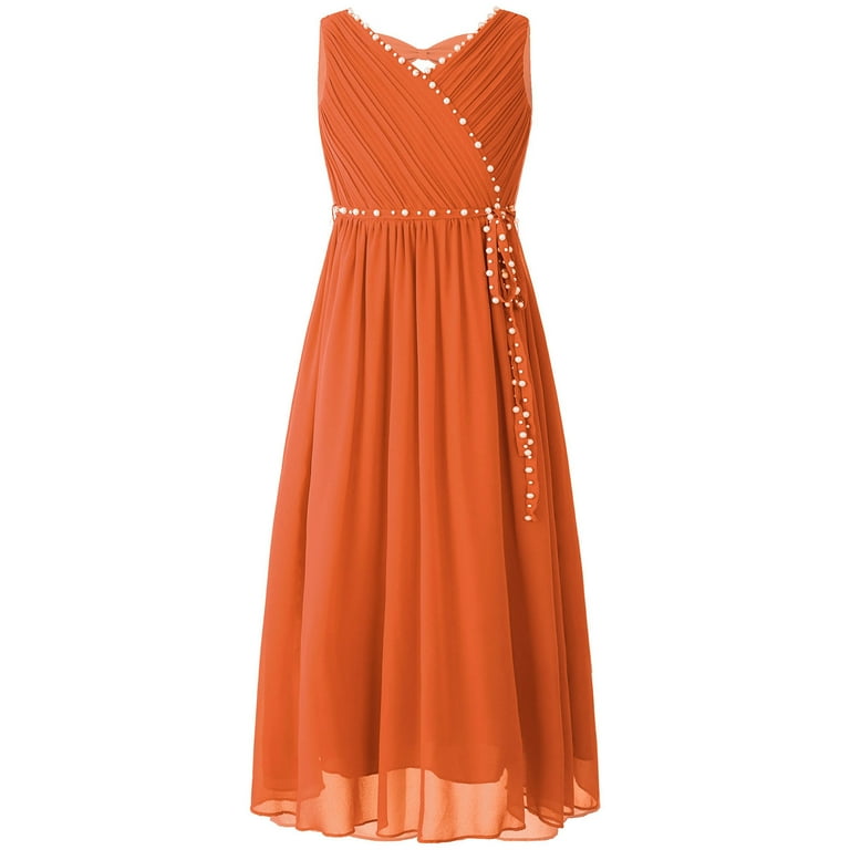 YONGHS Kids Girls Chiffon Party Dress Junior Ball Gown Wedding Bridesmaid  Dresses Orange 6 - Walmart.com