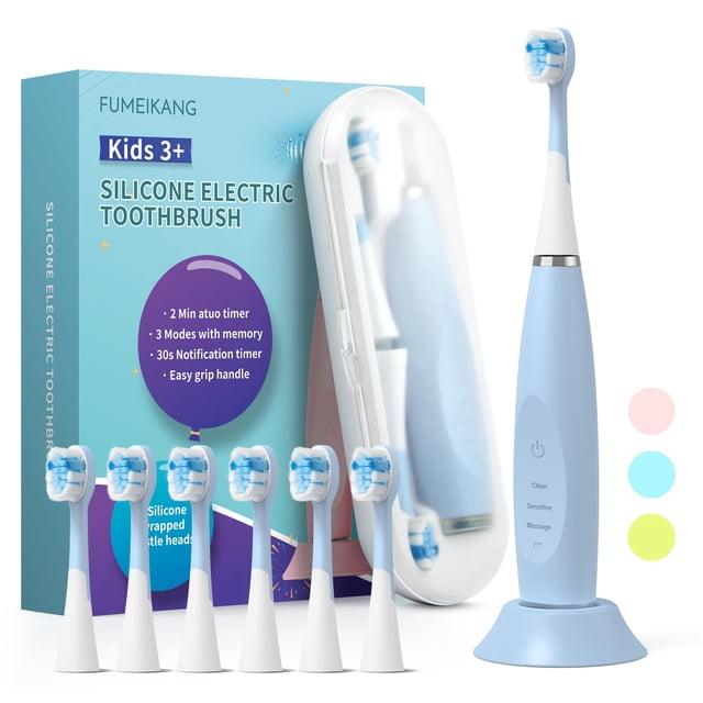 FUMEIKANG Cepillos de dientes eléctricos para niños, cepillo de dientes recargable sónico, regalos para niños y niñas, cepillo de dientes eléctrico con temporizador inteligente, azul 3 4 5 6 7 8 9 10