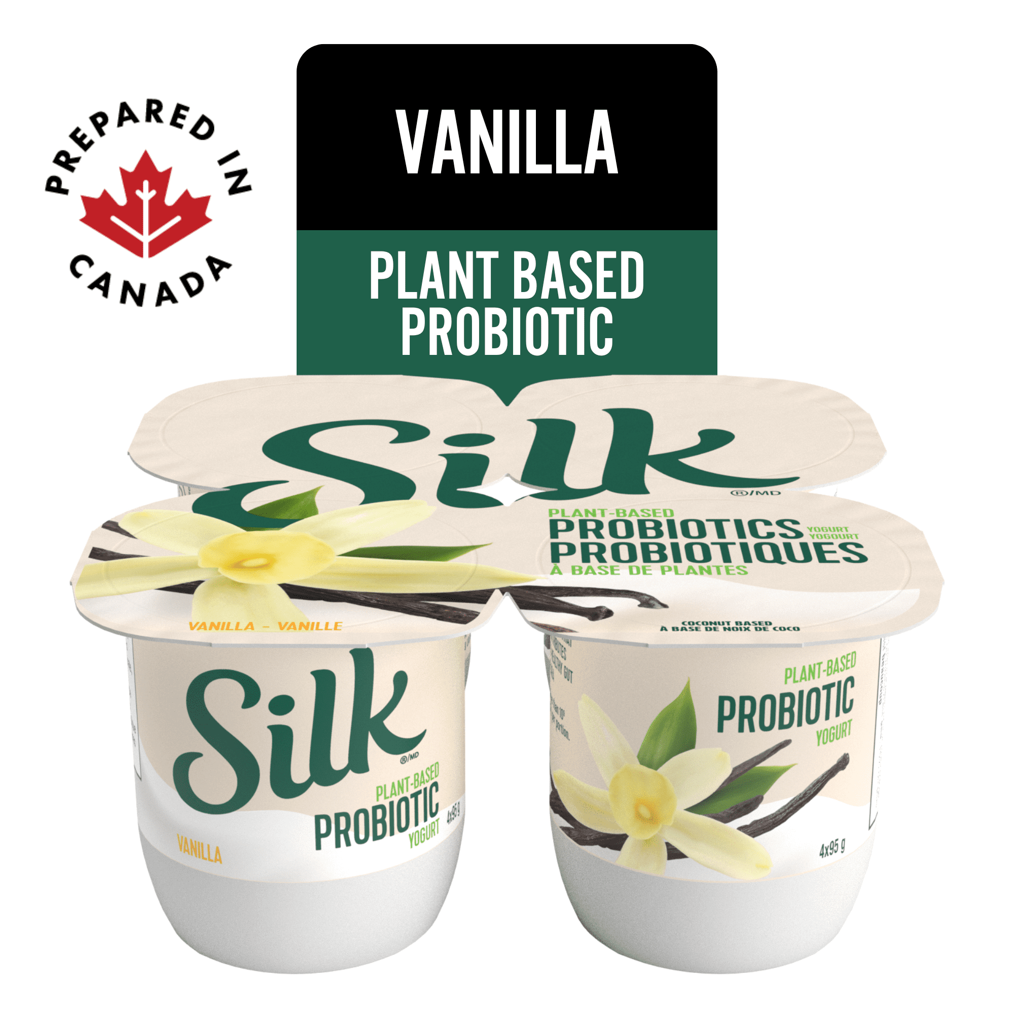 Silk Probiotic Coconut Yogurt, Vanilla, Dairy Free, 4 x 95 g