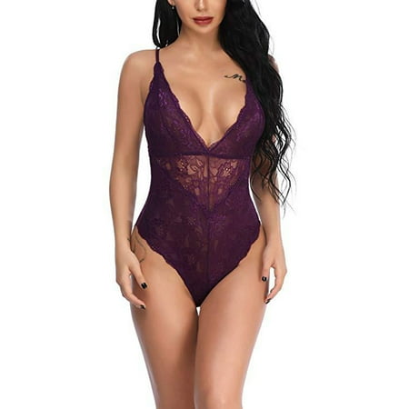

Women s Sexy Lingerie Plunging Neckline See-through Bodysuit Backless Lace Hem Bodycon Teddies Women s Underwear Erotic Costumes